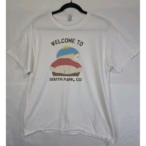 Gildan Welcome to South Park T-Shirt Mens Large White Graphic Cartman Mooning